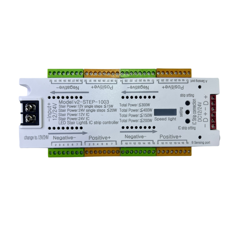STEP-1003 LED Stair Light Controller 12V/24V Intelligent Motion Sensor Control System for 32 Steps, Max 300W–400W