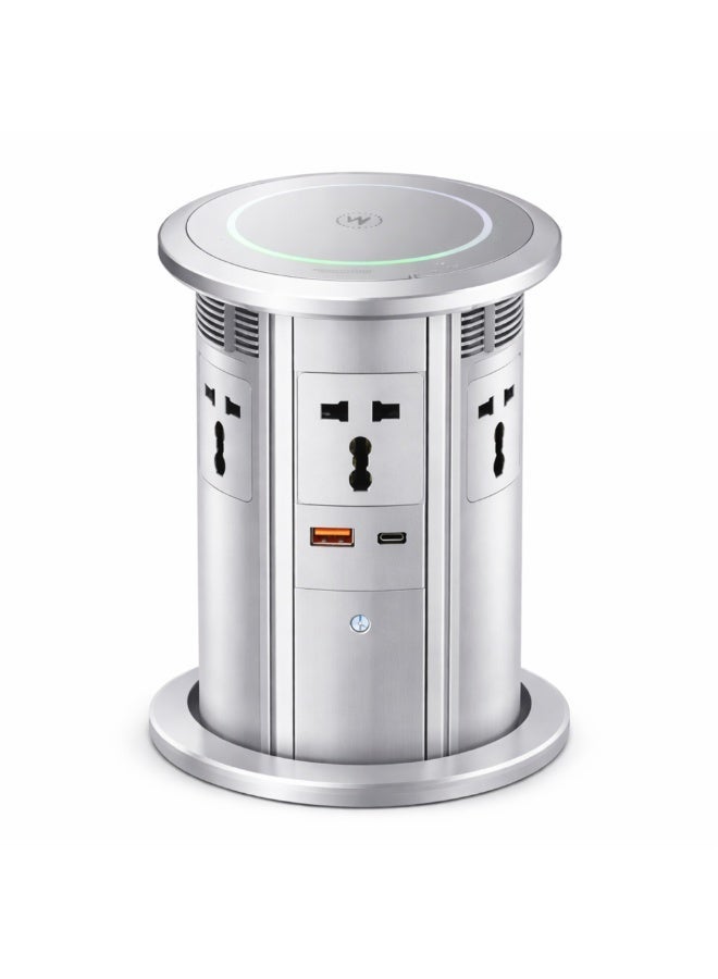 Pop-Up Power Socket with Wireless Charger (Black)